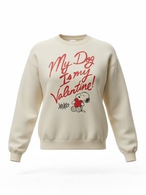 Cream 'My Dog Is My Valentine' Crewneck Sweater Large NWT